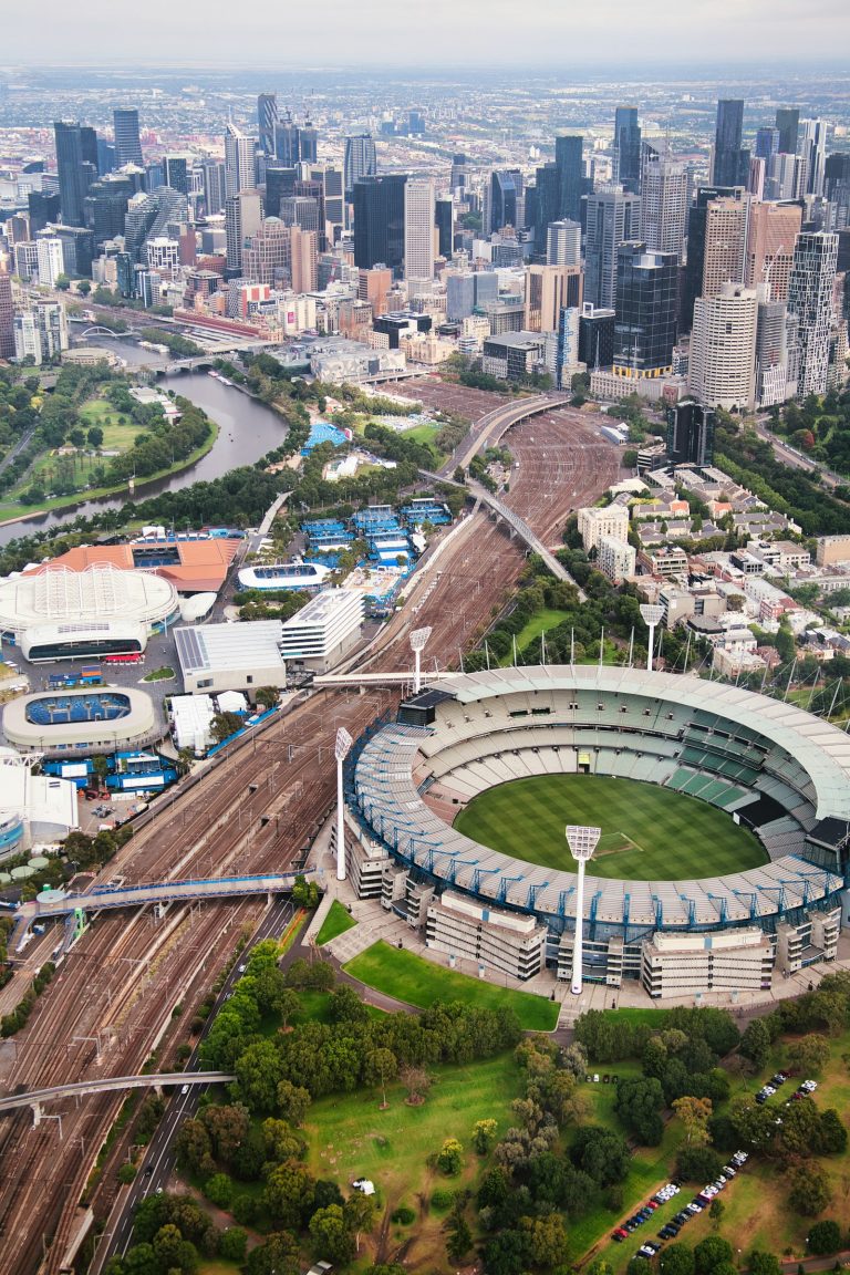 Aerial view of large stadium in Australian city - Socceroos World Cup analytics