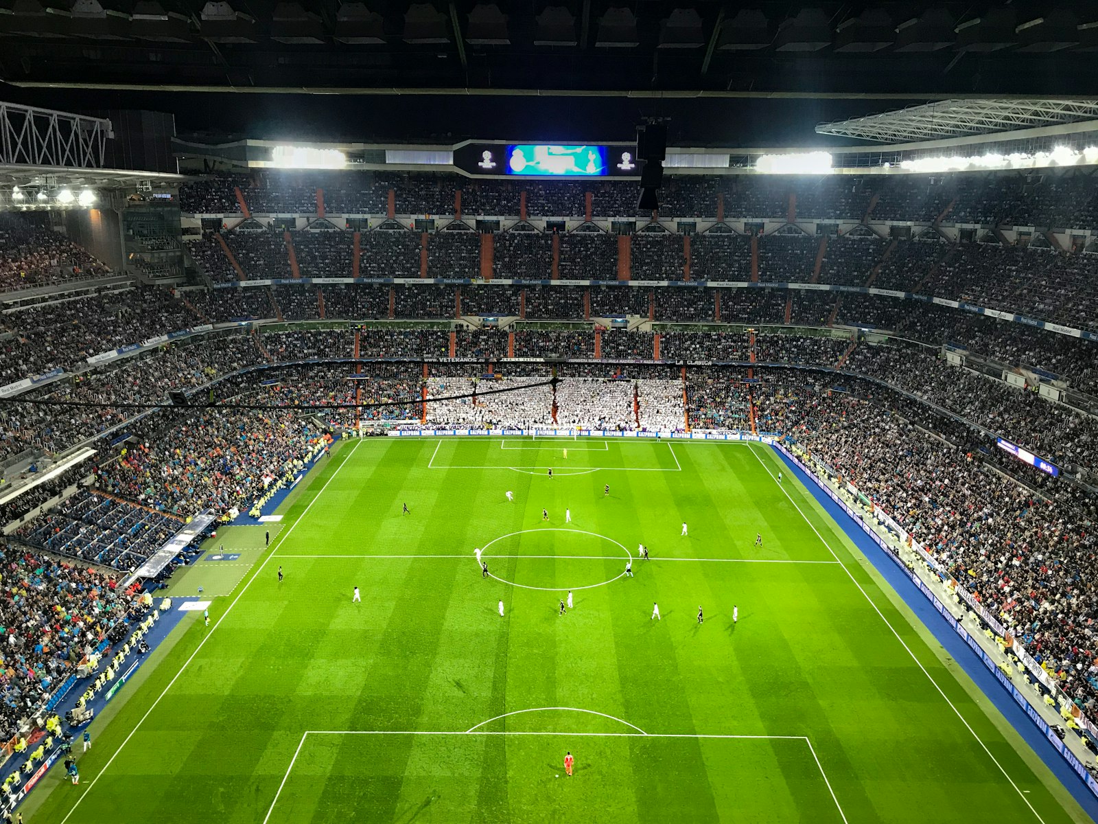 Aerial view of Santiago Bernabeu stadium, used to illustrate the La Liga setting where xG-based analytics reads the title race differently from the league table.
