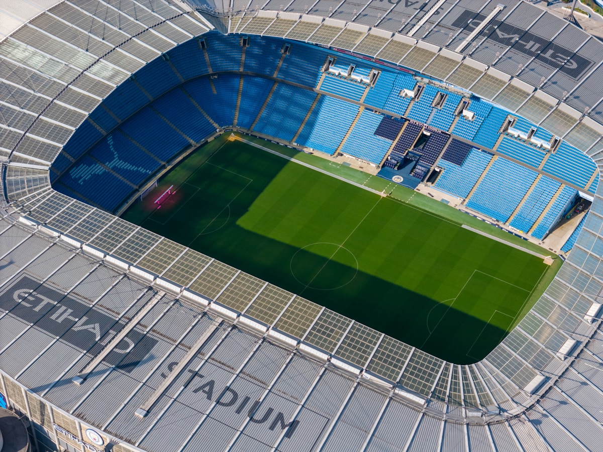 Aerial view of soccer field in stadium - CFB ACC conference preview