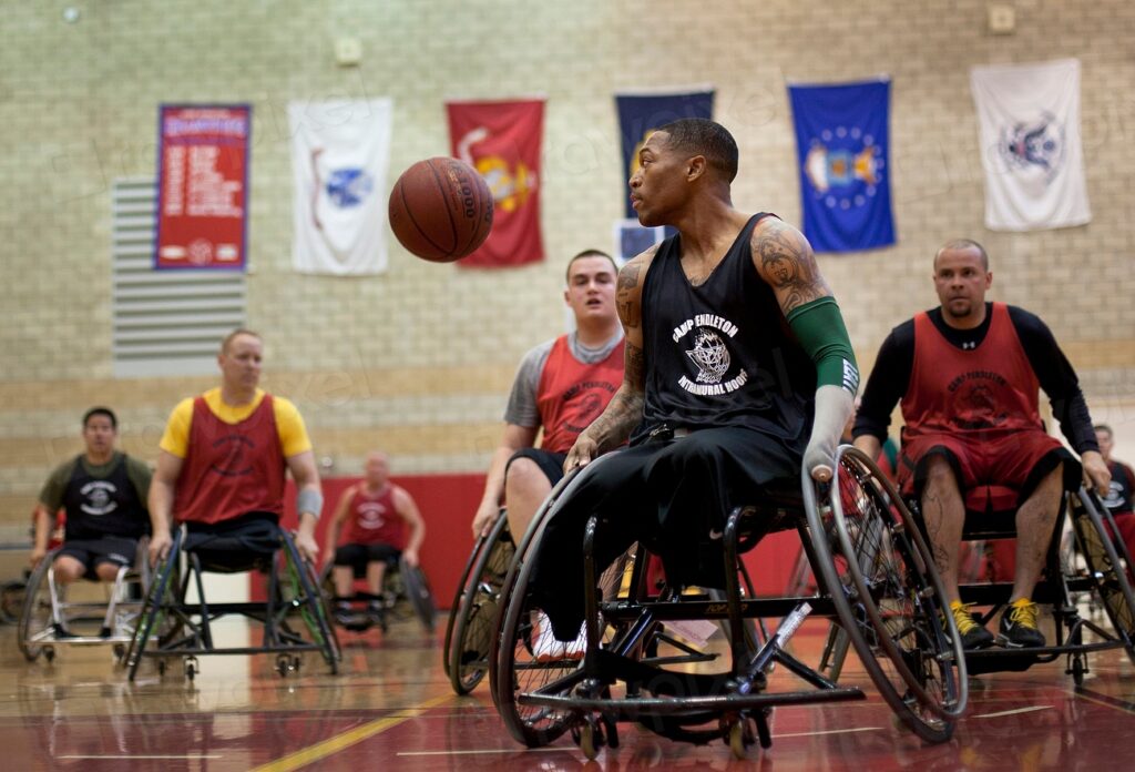 A guard driving the length of the court with defenders trailing behind him